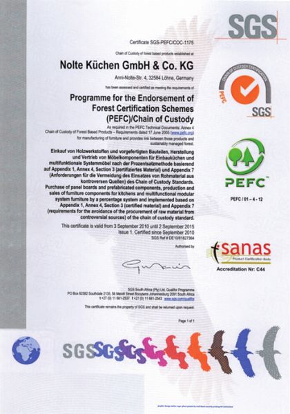 Nolte - Сертификат PEFC